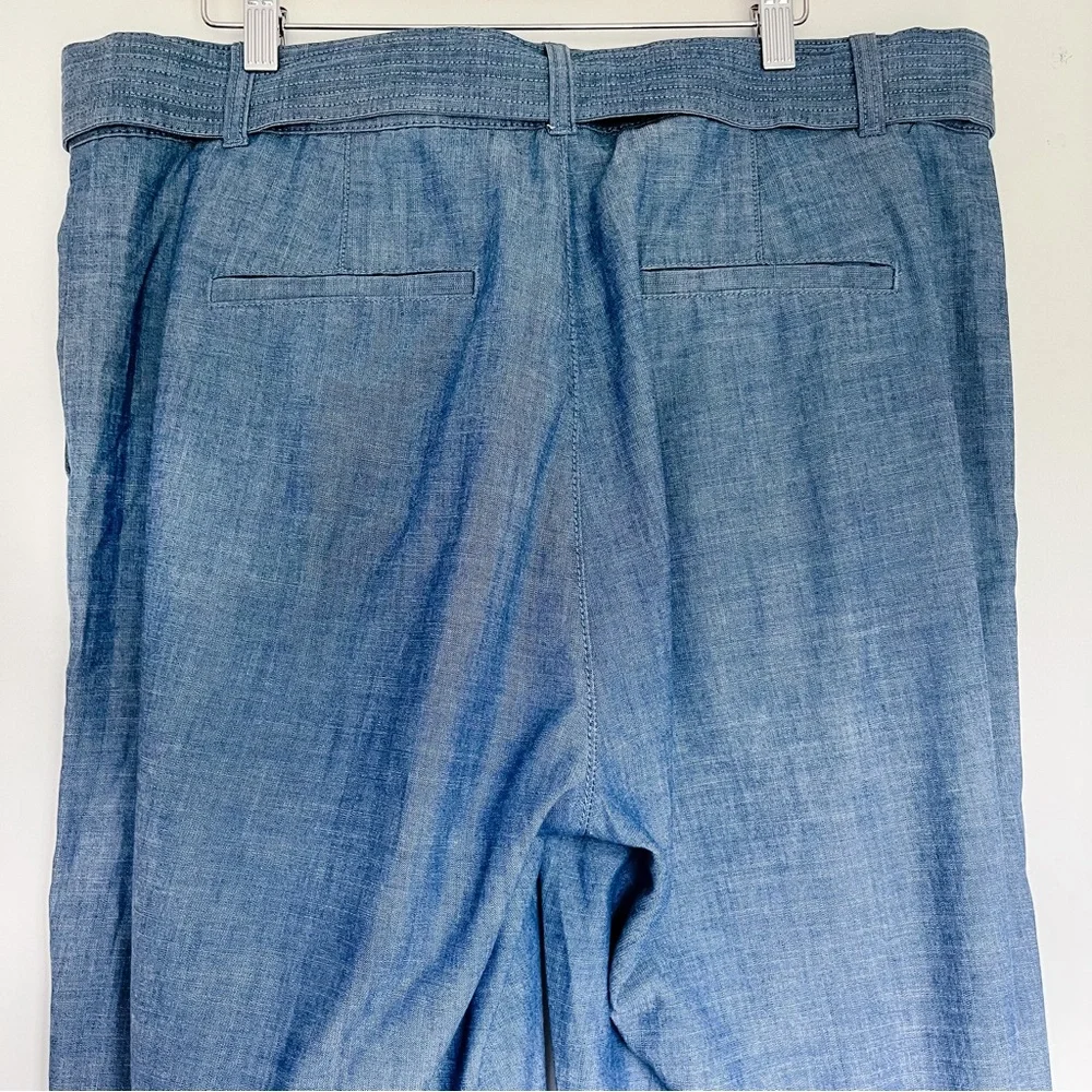 Banana Republic Wide Leg Chambray Tie Waist Trousers Blue 14 183833-00